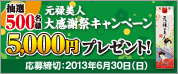���I500���l ����5,000�~�v���[���g�I���\���l�労�ӍՃL�����y�[�� ������؁F2013�N6��30���i���j