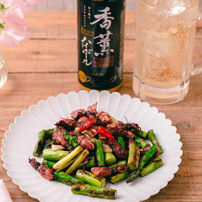 ほたるいかとアスパラガスのペペロン風